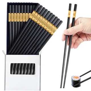 10 Paar Fiberglas Essstäbchen, 24 cm Sushi Stäbchen Set, Wiederverwendbar Chopsticks, Legierungs Essstäbchen Spülmaschinenfest, Stäbchen Rutschfestem Stile Matt