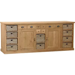 Teako Design Sideboard Furuvik aus Teak Massivholz – Landhausstil, 210 cm Breite, mit Schubfächern und Türen - Braun