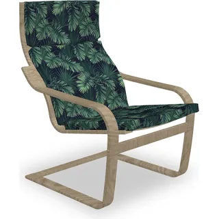 ABAKUHAUS Palme Poäng Sessel Polster, Exotische Dschungel Laub Muster, Sitzkissen mit Stuhlkissen mit Hakenschlaufe und Reißverschluss, Jade-Grün-Marine-Grün - Bunt