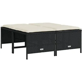 Gartenhocker mit Kissen 4 Stk. Schwarz Poly Rattan - Schwarz