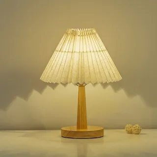 360Home Nachttischlampe Vintage Schlafzimmer Wohnzimmer Plissee Lampe Nachtlicht Grau stufenlos dimmbar - Braun