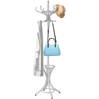 GIANTEX Garderobenständer 184cm, Kleiderständer Jackenständer mit 12 Kleiderhaken & Schirmständer, Garderobe Kleiderbaum Holz freistehend, Standgarderobe für Flur, Schlafzimmer, Wohnzimmer (grau)
