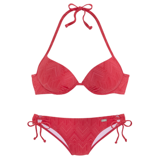 Push-Up-Bikini BUFFALO, Damen, Gr. 34, Cup A, rot, Polyamid, Strukturmuster, Bikini-Sets Push-Up-Bikini, mit modischer Struktur