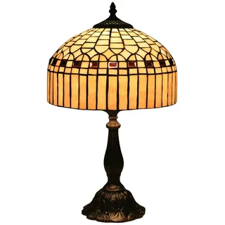 FUMAT Tiffany Tischlampe, 12 Zoll Retro Lampe, Vintage Nachttischlampe, Deko Tischleuchte, Handcraft Bunte Glas Lampenschirm, Gold Farbe, Mit E27 LED Glühbirne, für Schlafzimmer Wohnzimmer Büro