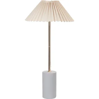 BELIANI Tischlampe Weiß Leinen Rund 40 cm Stoffschirm Trommelform Rillen-Optik Kabel mit Schalter Modern Schlaf- u. Wohnzimmer Beleuchtung - Beige, Gold, Grau
