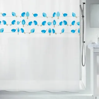 Spirella Duschvorhang Birdy 180 x 200 cm blau weiß