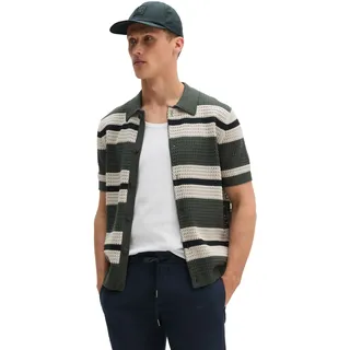 Kurzarmhemd MARC O'POLO, Herren, Gr. XL, N-Gr, grün (mangrove), Strick, Obermaterial: 95% Baumwolle, 5% Polyamid, regular fit normal, Hemden Kurzarmhemd, Kurzarm-Strickshirt regular in Häkel-Optik