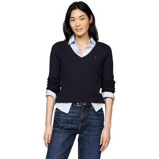Tommy Hilfiger Damen Pullover V-Ausschnitt, Blau (Desert Sky), XXS