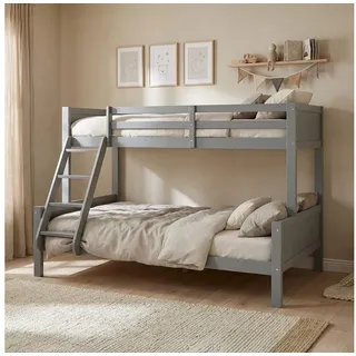 Homestyle4u Etagenbett 90 x 200 cm Kiefer massiv lackiert Grau