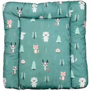 TupTam Baby Wickeltischauflage mit Baumwollbezug Gemustert, Farbe: Wald/Fuchs/Reh/Igel/Bärchen/Grün, Größe: 70 x 70 cm