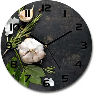 Wanduhr aus Glas 30fi Glasbild Glasuhr Gehärtetes Glas - schwarze-zeiger - Garlic - Weiß