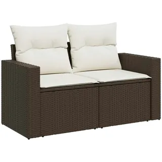 vidaXL Gartensofa mit Kissen 2-Sitzer Braun Poly Rattan
