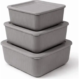 Frischhaltedose mit Deckel 3er Set Luftdicht "BPA-Frei" aus Kunststoff FoodPrep Meal Prep Vorratsdose Clip und Close - Grau - Grau