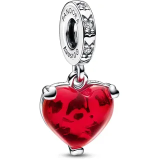 PANDORA Disney Micky & Minnie Maus Kuss Rotes Murano-Glas Charm-Anhänger aus Sterling Silber, mit Cubic Zirkonia verziert, aus der Disney x PANDORA Collection, 792522C01