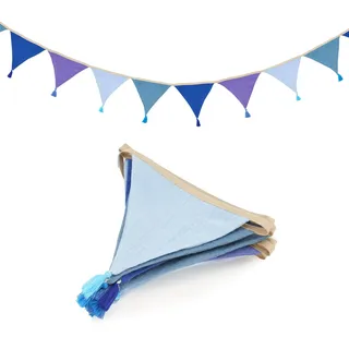 jijAcraft Wimpelkette Kinderzimmer mit Quasten Blau: 2,8m Stoff Wimpelkette Musselin Doppelseitig Girlande Kinderzimmer Stoffgirlande Junge für Hausbett, Babybett,Kinderbett