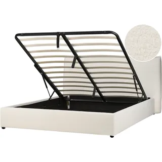 Beliani Polsterbett in Cremeweiß Bouclé 160 x 200 cm Bettkasten Stauraum Bett für Schlafzimmer, - Weiß