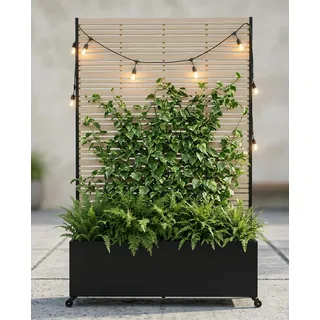 Hochbeet Metall 119 x 41 x 185 cm, Gartenbeet mit Sichtschutz Pflanzkasten Pflanzkübel 33cm tief, Gemüsebeet mit Rankgitter und Rollen ideal für den Garten | für Gemüse, Kräuter & Blumen