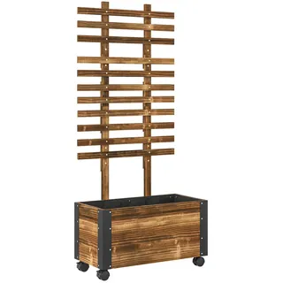 Outsunny Hochbeet mit Rankgitter, Blumenkasten mit Rollen, für Kletterpflanzen, Holz, Verkohlt , Dunkelbraun , 31x147x65 cm , Gartenzubehör, Hochbeete