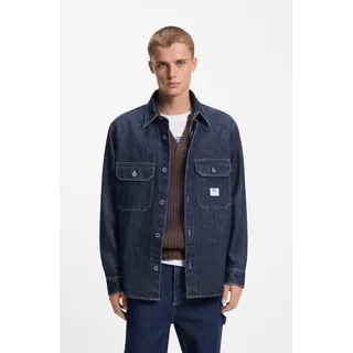 Jeanshemd HUGO BLUE, Herren, Gr. L, N-Gr, dunkelblau403, Denim/Jeans, Obermaterial: 100% Baumwolle, unifarben, oversize Po-bedeckend, Rundhals, 1-Knopf-Manschette mit Schlitz, Hemden Jeanshemd, Oversized-Fit, Denim-Qualität, Logo-Stickerei