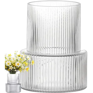 Duscdesp Vase, Glasvase, Vasen für Geriffelt Glas, Glasvasen Grau, Durchsichtig Blumenvase Modern,Groß Blumenvasen, Rosenvase für Deko Wohnzimmer, Tischdeko, Aesthetic Room Decor (Transparent)