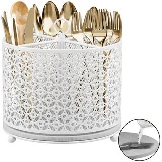 360° drehbarer Küchenutensilienhalter, schnell trocknender Utensilien-Caddy – Besteck-Organizer mit 4 Fächern, hoch erhöhter Besteckhalter mit Griff für Küche, Arbeitsplatte, Party, Picknicktisch