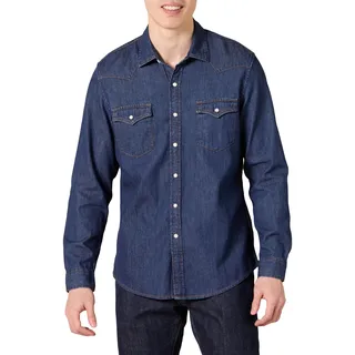 Amazon Essentials Herren Slim-Fit-Jeanshemd Mit Langen Ärmeln Und Druckknöpfen, Blau, XL