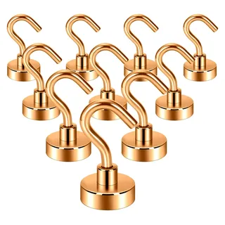 Magnethaken, 10 kg robuste Erdmagnete mit Haken, starker Haken zum Aufhängen, magnetischer Aufhänger für Kabinen, Grill (Bronze, 10 Stück)