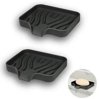 YoHyien 2 Stück Silikon Seifenschale mit Ablauf, Seifenschale Dusche, Seifenhalter Badewanne, Seifenablage Waschbecken, Seifenschalen für Badezimmer, Küche & Zähler (Schwarz)