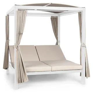 Blumfeldt Doppelliege Outdoor für 2 Personen mit Dach, XL Doppel-Sonnenliege, Doppel Garten Liege Bett für Erwachsene & Kinder, Gartenbett mit Verstellbarer Rückenlehne, Outdoor-Sonnenbett mit Dach - Grau