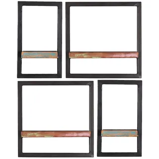 Mid.you Wandregalset , Multicolor, Schwarz , Holz, Metall , 4-teilig , Altholz,Altholz , massiv , 4 Fächer , 60x75x25 cm , Wohnzimmer, Regale, Wandregale