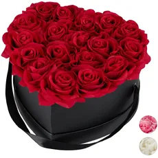 Bild von Rosenbox Herz, 18 Rosen, stabile Flowerbox schwarz, 10 Jahre haltbar, Geschenkidee, dekorative Blumenbox, rot, 13 x 21 x 19 cm
