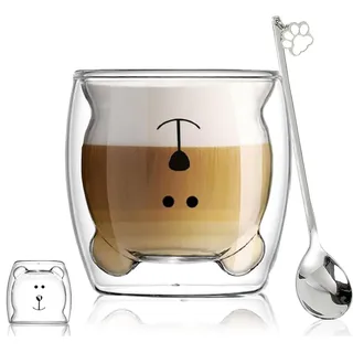 Doppelwandige Espressotassen 230-280ml Bär/Katze 2er-Set - Transparent