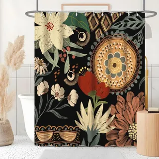 Uiiooazy Duschvorhang 180x220cm, Duschvorhang Grüne Blätter Boho Blumen Tropisch Abstrakt Duschvorhänge Anti Schimmel Stoff Waschbar Wasserdicht Polyester Bad Vorhang mit 12 Haken für Badezimmer