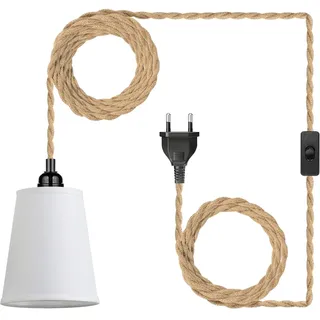 EcoGehen Vintage Hängelampe mit Stecker Boho Lampe Klein Pendelleuchte Weiß Stoff Lampenschirm Hängeleuchte Esstischlampe Hängende Wandlampe E27 450cm Kabel für Schlafzimmer Küche Esstisch Geschenke