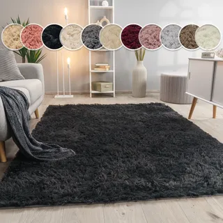Paco Home Hochflor-Teppich PACO HOME "Silky 591", grau (anthrazit), B:140cm H:37mm L:200cm, Polyester, Teppiche, Uni-Farben, besonders weich und kuschelig
