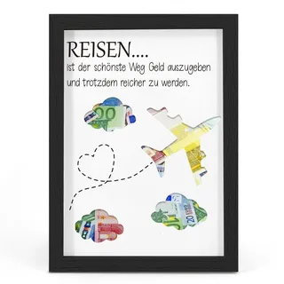 Geldgeschenk für Reise, Flitterwochen und Urlaub, Weltreise, Flugzeug Geschenk, Urlaubskasse Spardose, Geburtstag Geldgeschenk, Geldgeschenke Reisekasse für Freunde, Liebhaber Frauen, Männer, DIN A4