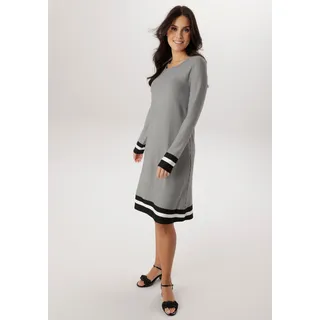 Jerseykleid ANISTON SELECTED, Damen, Gr. 36, N-Gr, grau (schwarz, sanftes weiß), Milano Rib, Obermaterial: 85% Viskose, 10% Polyester, 5% Elasthan, bedruckt, gestreift, figurumspielend kniefrei, Rundhals, Kleider Jerseykleid, in leichter A-Linien-Form