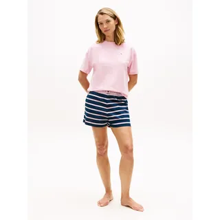 Pyjama "SS PRT PJ SHORT SET", Damen, Gr. M (38), bon. pink, breton navy, Jersey, Obermaterial: 100% Baumwolle, TOMMY HILFIGER UNDERWEAR, Basic, Basic kurz, Rundhals, abgesteppt, Homewear-Sets Pyjama, mit Muster, Logo