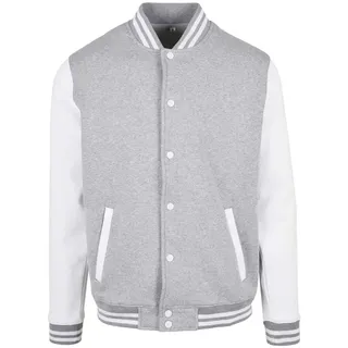 Build Your Brand Basic College Jacket – Unisex College Jacke im Regular Fit aus Baumwolle & Polyester mit Rippkragen, Knopfleiste & Taschen, ideal für Freizeit & Veredelung,Heather Grey/White,L