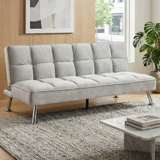 Sofa HWC-K21, Klappsofa Couch Schlafsofa, Nosagfederung Schlaffunktion Liegefläche 181x107cm Samt, grau - Grau