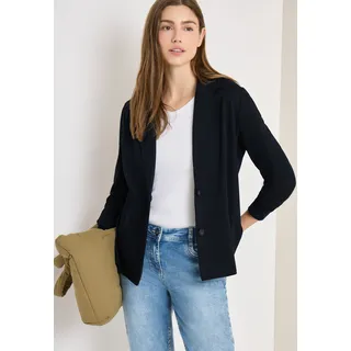 Sweatblazer CECIL, Damen, Gr. XS (36), universal blau, Web, Obermaterial: 66% Viskose, 30% Polyester, 4% Elasthan, unifarben, lässig geschnitten hüftbedeckend, tiefer V-Ausschnitt, Blazer Sweatblazer, mit Knopfverschluss und Viskose