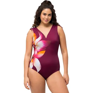 Ulla Popken Damen Petra, Geraffte Schulter Blüte 826508 Badeanzug, Rot, 52