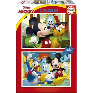 Educa Borras 2x48 Mickey Mouse Fun House Holzpuzzle Golden  Golden One Size