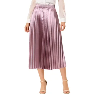 Allegra K Damen Weihnachten Party Elastische Taille Metallic Glänzend Akkordeon Plissee Midi Rock, Rose Purple, X-Groß