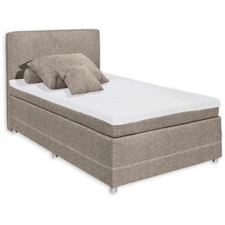 Stella Trading Luanda 2 Boxspringbett 120x200, Sand - Bequemes Einzelbett mit 7-Zonen Tonnentaschenfederkernmatratze & Komfortschaum Topper - 124 x 103 x 212 cm (B/H/T)