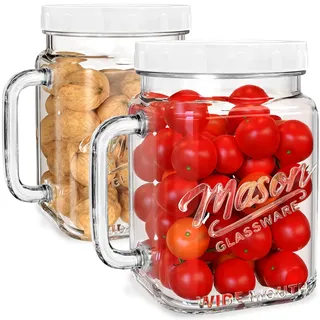Absovetu Einmachgläser mit Schraubdeckel, 2 Liter, 2 Stück Vorratsgläser | Mason Jar Gläser, Einmachglas Groß, Vorratsgläser mit Schraubdeckel, Schraubgläser mit Deckel, Bonbonglas, Keksglas
