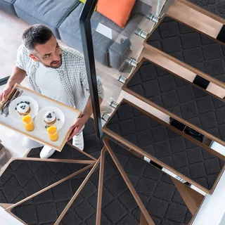 YISUN Stufenmatten 15 Stück, Anti-Rutsch Treppenstufen Matten, Treppenteppich selbstklebend Rechteckig, Teppich Treppenstufen aussen Innenbereich für Kinder Ältere und Hunde, 20x65 cm