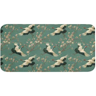 OnlyWow Badematte Kirschblüte - Umstandsblumen - Grün Badezimmerteppich 120x60 cm , Waldgrün , Textil , Füllung: Polyurethan (Pur) , Rechteckig , 120x60 cm , Heimtextilien, Badtextilien, Badematten