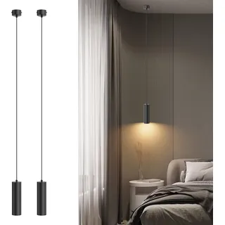 Klighten 2 Stück Pendelleuchte GU10 Zylinder 5W 470LM 3000K, 20cm, Schwarz | Aluminium, Höhenverstellbar, Hängelampe Hängeleuchte, für Küche Nachttisch Esstisch Wohnzimmer, Leuchtmittel austauschbar