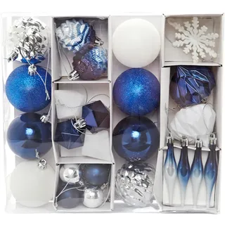 HEITMANN DECO 29er Set Christbaumkugeln - Weihnachtsschmuck blau Silber weiß zum Aufhängen - Kunststoff Christbaumschmuck, 24 x 26 x 6 cm